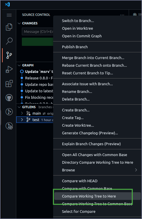 Screenshot of context menu